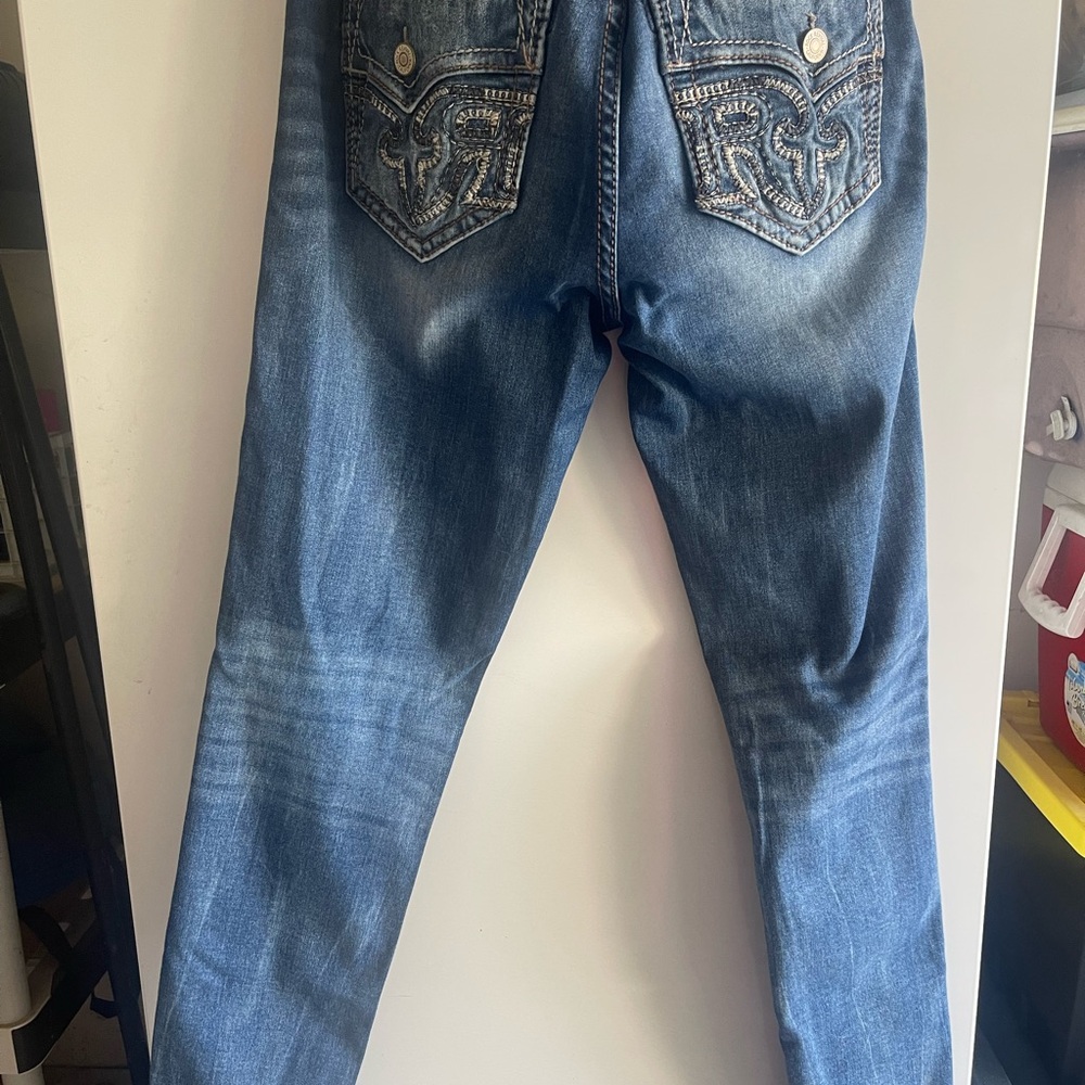 Rock Revival Blue Skinny Jeans with Decorative Stitching - Picture 6 of 6